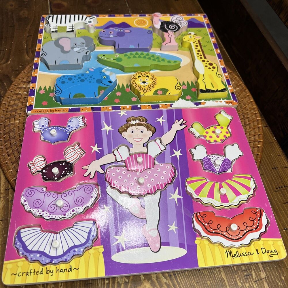Melissa & Doug Wooden Puzzles - Ballerina Jungles Animals Lot Of 2